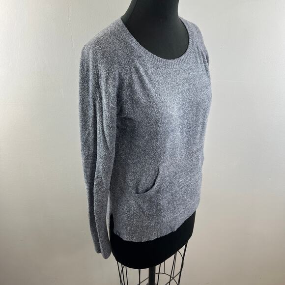 Barefoot Dreams Cozy Chic Lite Raglan Crew Sweater Gray Round Neck Pocket Size M - Picture 7 of 12